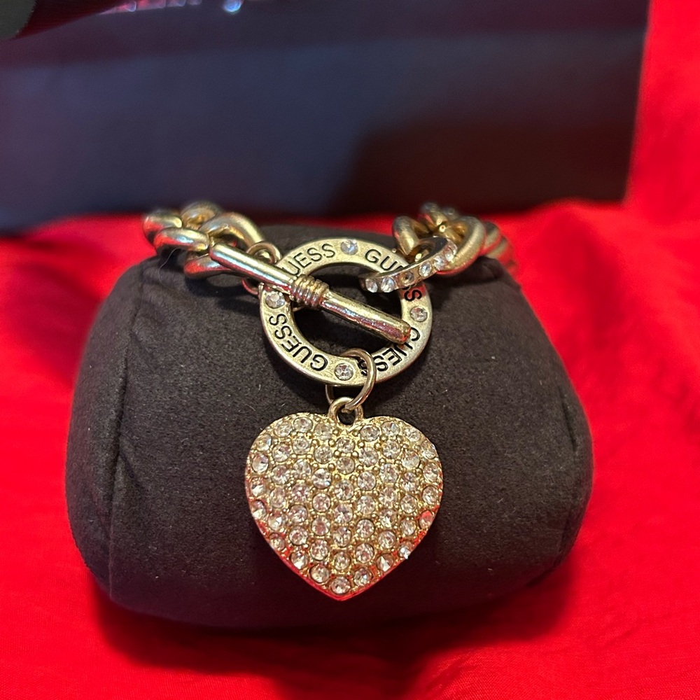 GUESS Gold plated Heart Charm Bracelet